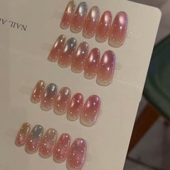 Pink Aurora Cat Eye Oval Press-On Nails