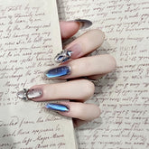 Midnight Blue Bow Cat Eye Press-On Nails