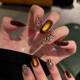 Amber Glow Cat Eye Press-On Nails