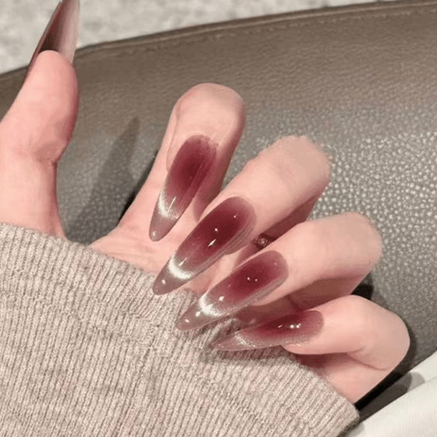 Wine Glow Cat Eye Stiletto Press-On Nails