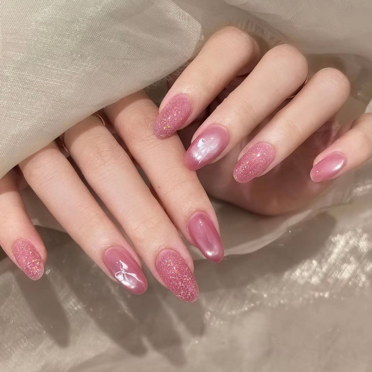 Rose Glow Butterfly Cat Eye Press-On Nails