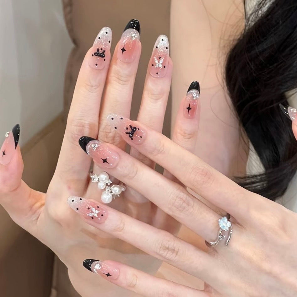 Black Bow Sparkle French Press-On Nails