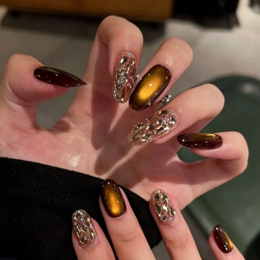 Amber Glow Cat Eye Press-On Nails