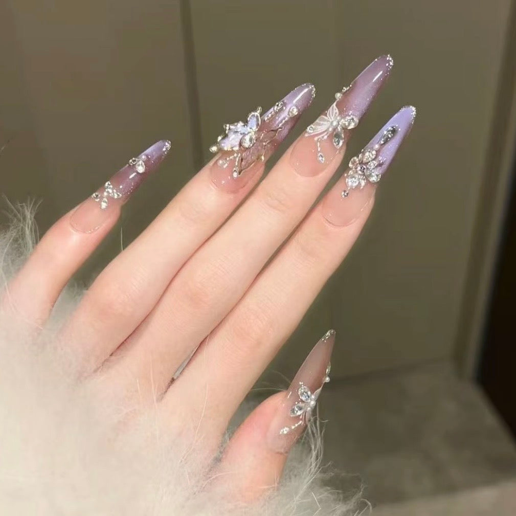 Lavender Butterfly Cat Eye Press-On Nails