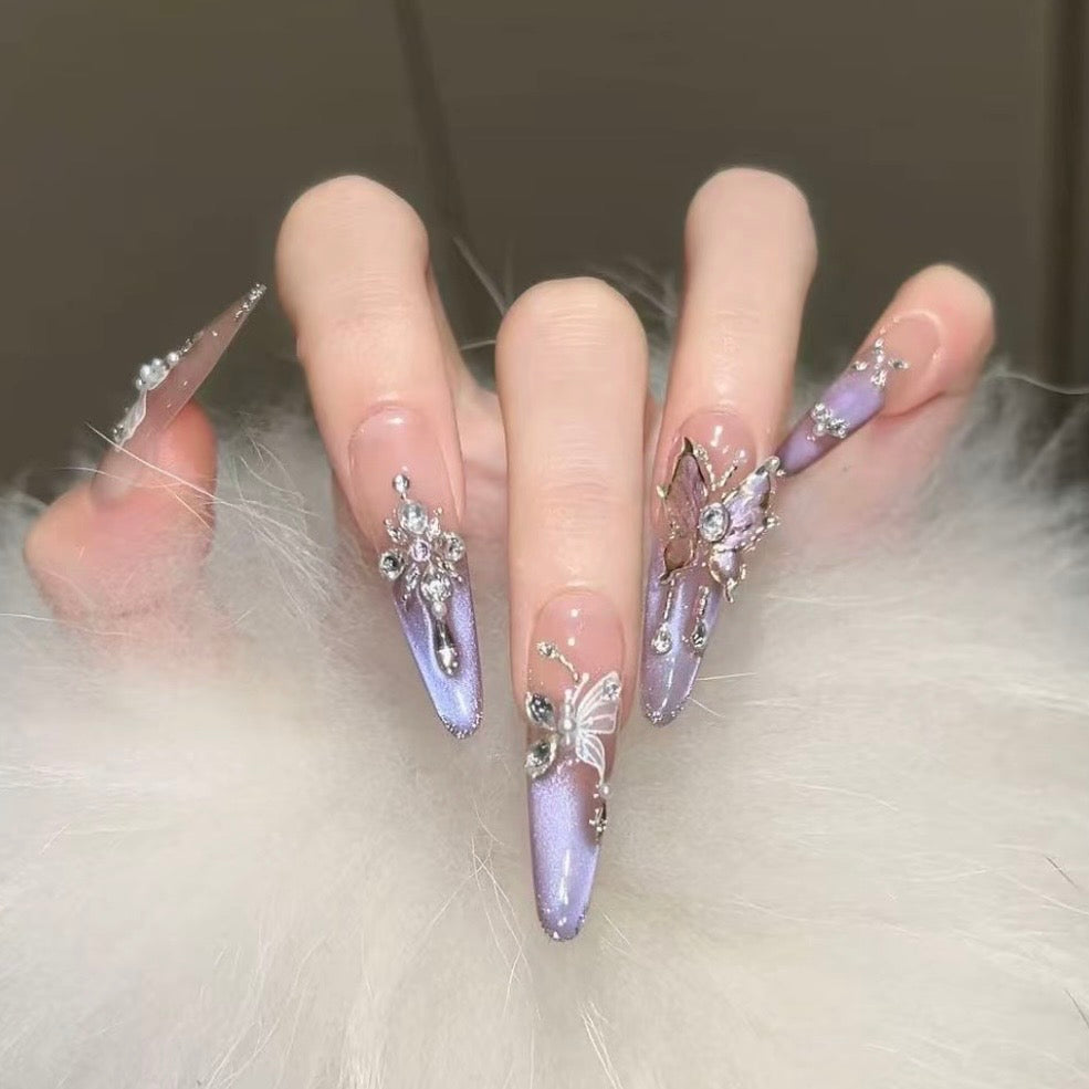 Lavender Butterfly Cat Eye Press-On Nails